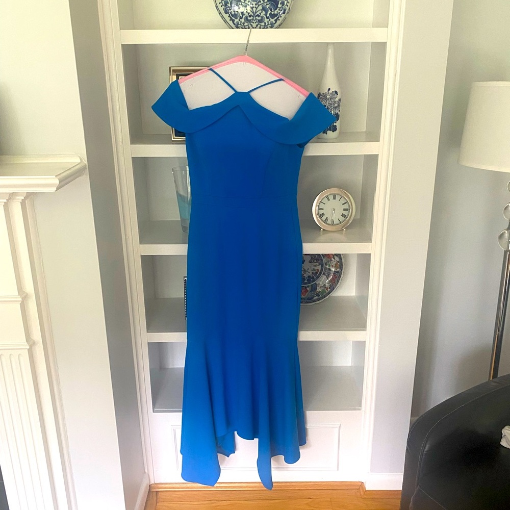 Xscape Asymmetrical Blue Dress